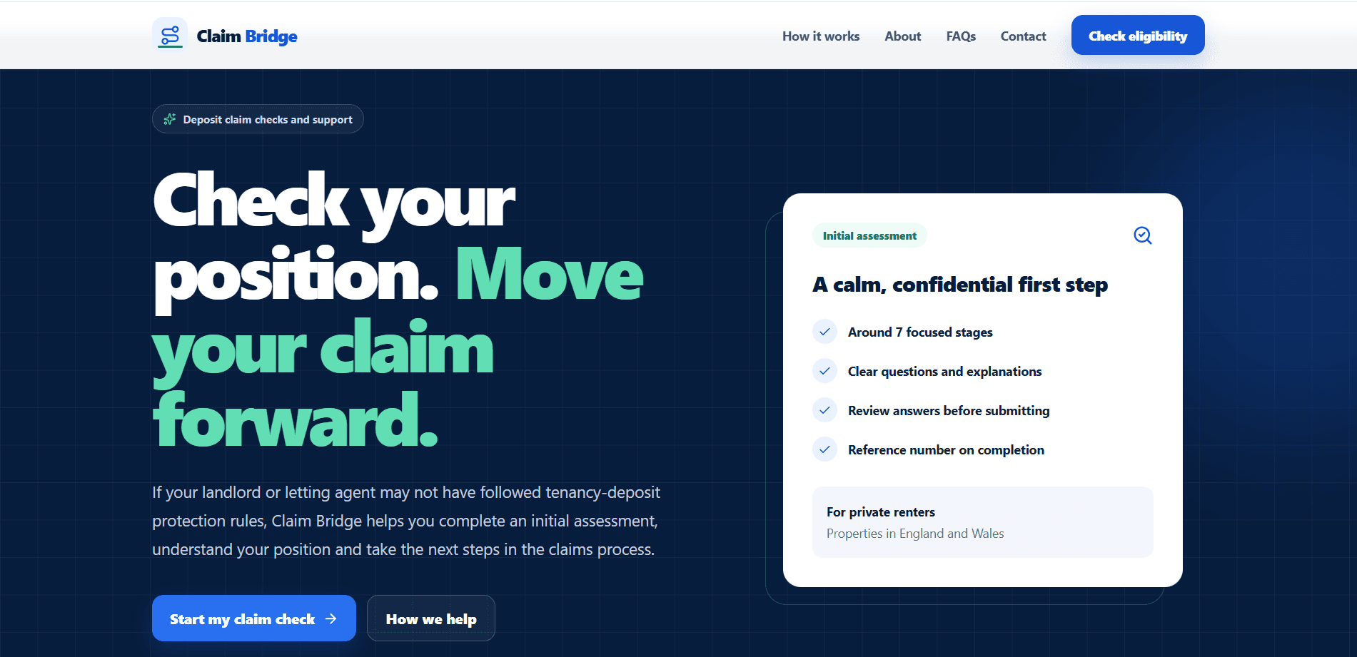 Claim Bridge website interface