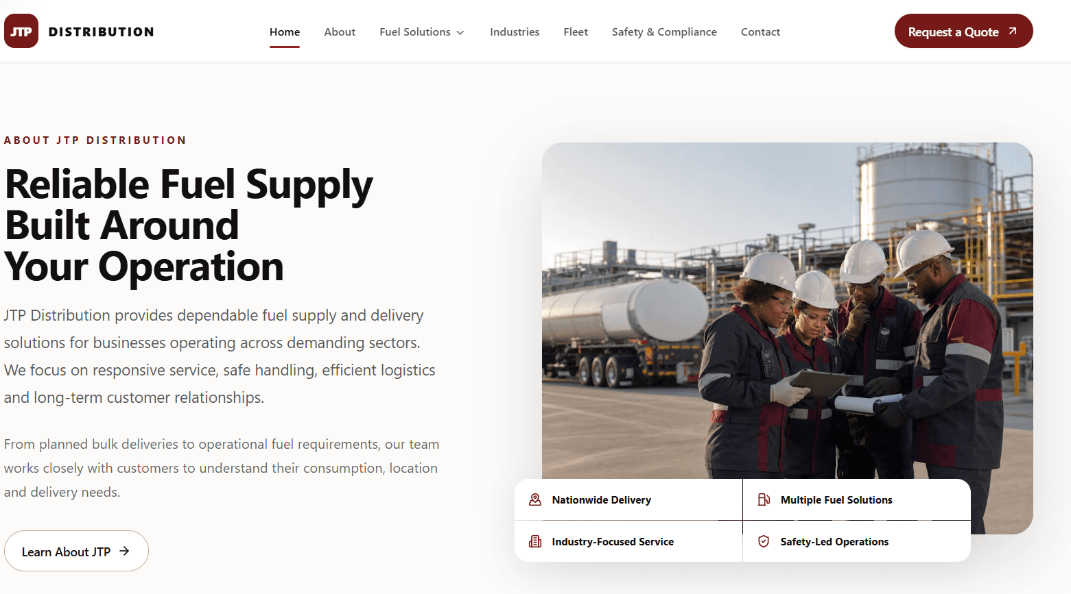 JTP Distribution about section presenting the company’s corporate positioning and service approach.